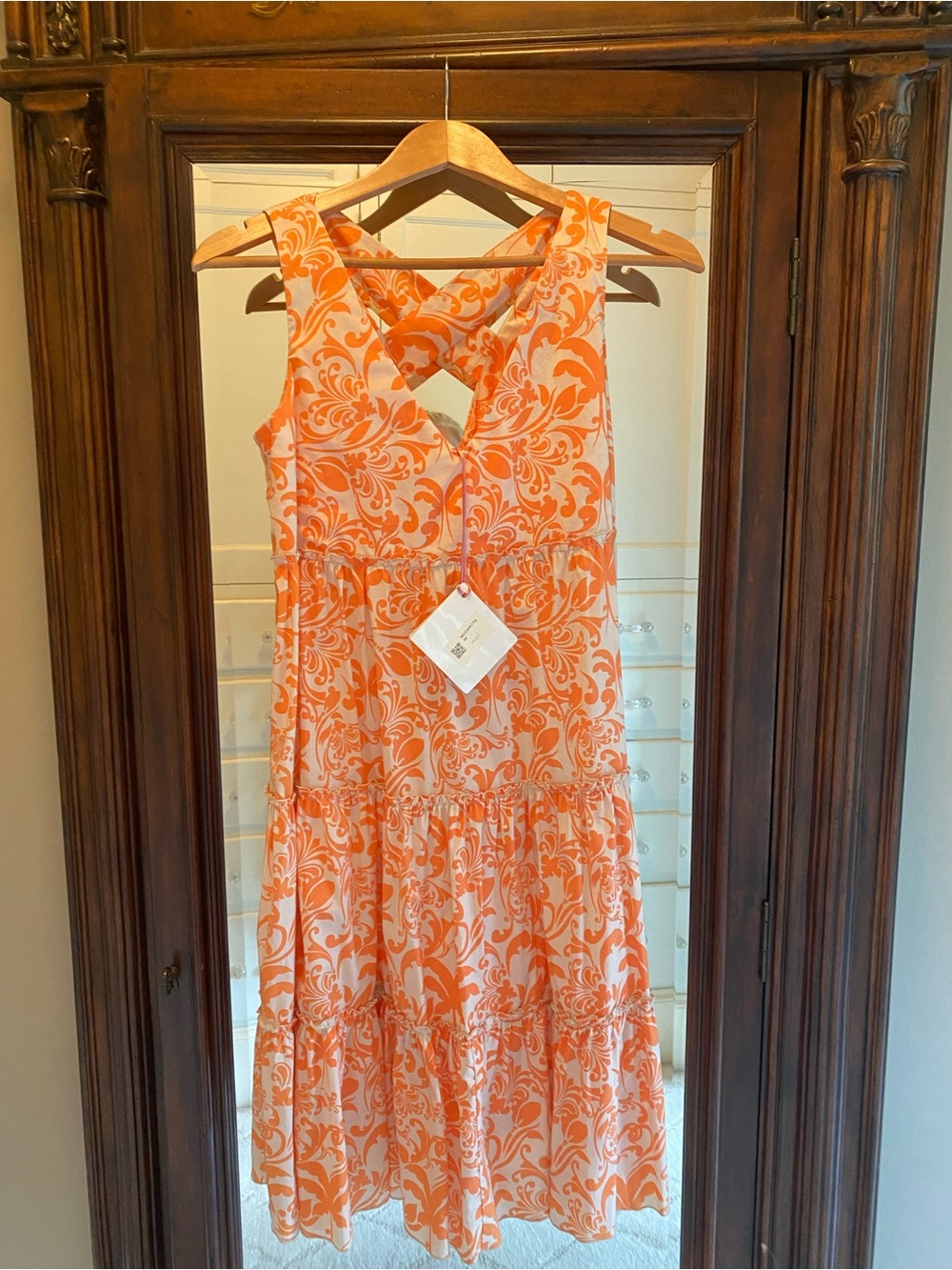 Annamaria Paletti Orange Floral Tiered Criss Cross Back Dress